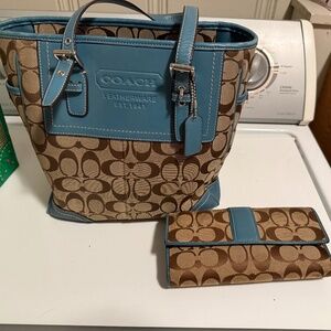 Authentic Coach tote and matching wallet